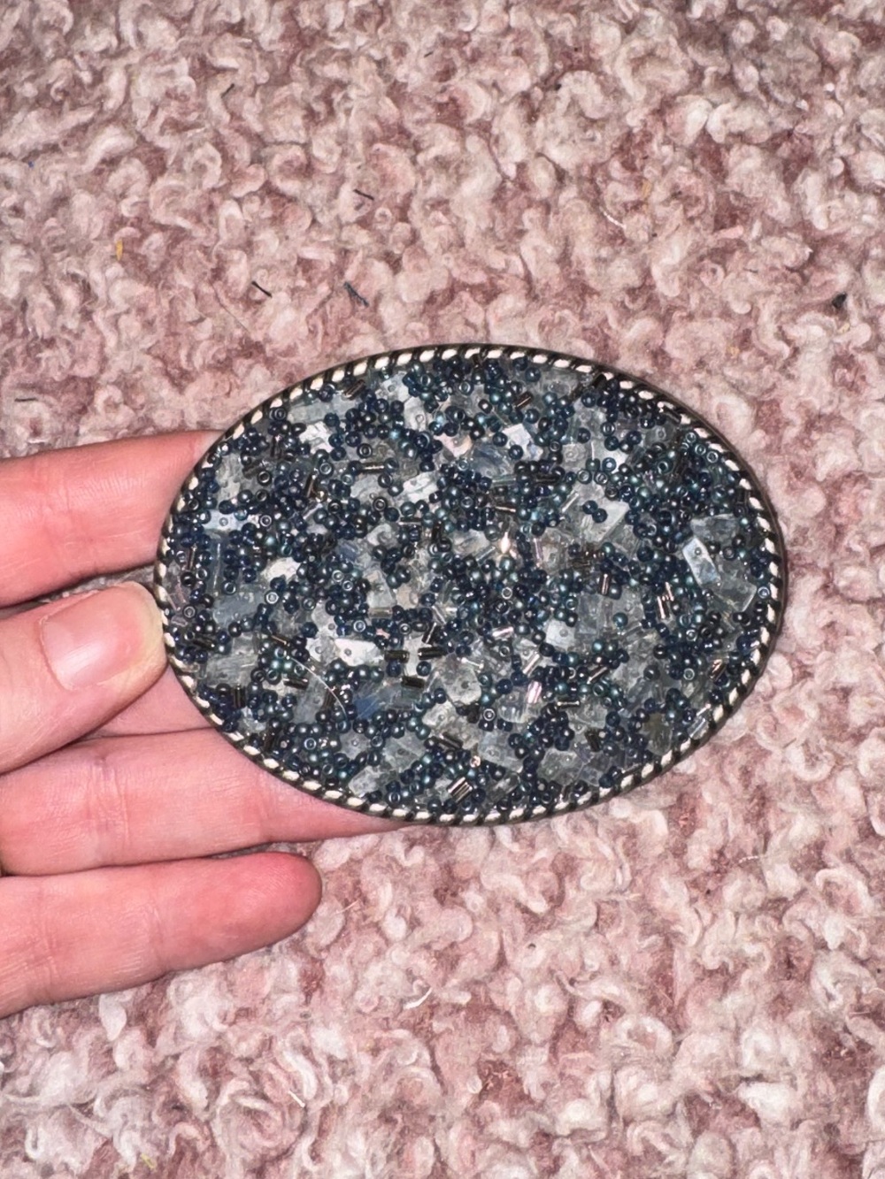 Hand Beaded Blue & Silver Belt Buckle